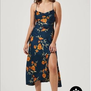 ASTR The Label GAIA FLORAL MIDI DRESS - DARK TEAL-GOLD FLORAL, size small